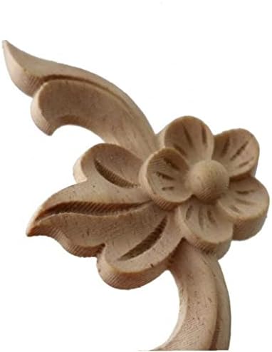 4 יחידים פרחים ורדים גילוף אפליקציות עץ טבעי לארון ריהוט לא צבוע מדבקות עץ פסלון דקורטיבי