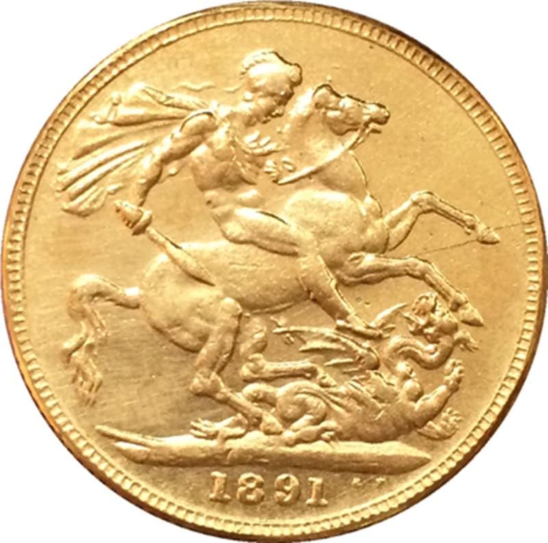 1891 מטבעות בריטים טהור נחושת זהב מצופה אוסף מלאכת מטבעות עתיקות כסף עתיקות