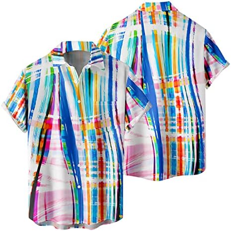 חולצות Hawaiian xxbr לגברים, כפתור חוף קיץ למטה טלאי בלוק שרוול קצר