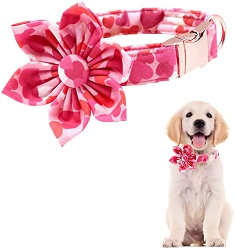 HFDGDFK Valentines צווארון כלב לב ורוד עם צווארון כלב פרחי עניבת פרפר לכלב קטן בינוני קטן