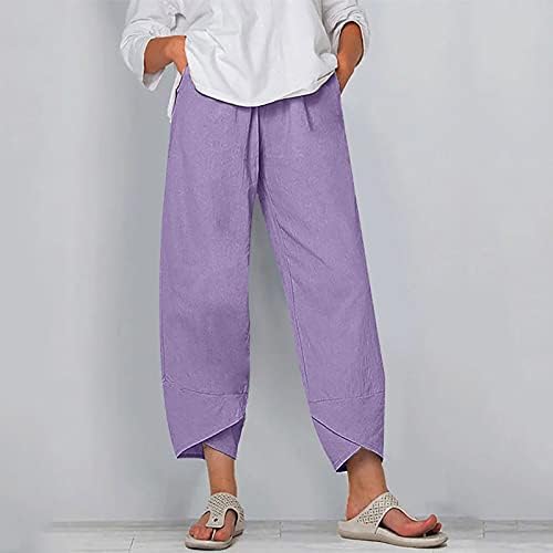 ג ' ואר נשים של כותנה פשתן מכנסיים קיץ אלסטי גבוהה מותן רחב רגל מכנסיים רופף קומפי מכנסיים עם