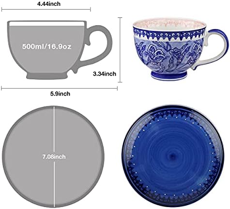 טיימי טיימי זמן קרמיקה ספל חליטה + כוס קפה כחול וחבילת סט צלוחית, ספל תה קפה 14.5 גרם.