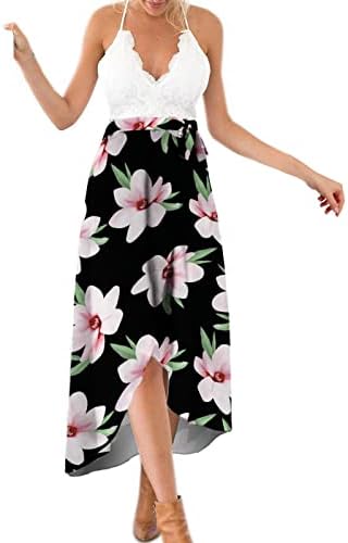שמלות חוף לנשים תחרה פרחונית תחרה לעטוף אונליין חולצה מקרית ללא שרוולים קאמי מתאים & מגבר; שמלת קיץ קצרה