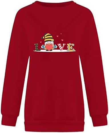 צמרות סוודר חמוד לחולצות חג האהבה של נשים מצחיקות גמדים מצחיקים מדפיסים חולצות סווטשירט צווארון