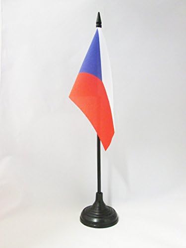 דגל AZ דגל צ'כיה דגל שולחן 4 '' x 6 '' - דגל שולחן צ'כי 15 x 10 סמ - מקל פלסטיק שחור ובסיס