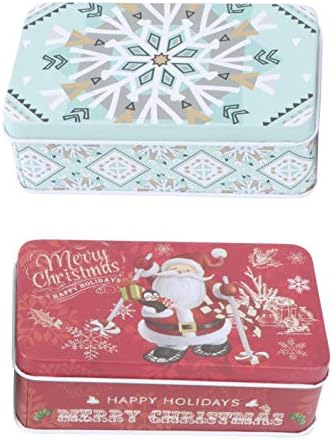 קופסת פח לחג המולד של עמוספון, סנטה קלאוס ישן-קישוטים צבעוניים, מלבן נייד מארגן מתכת אחסון קופסא 2PC