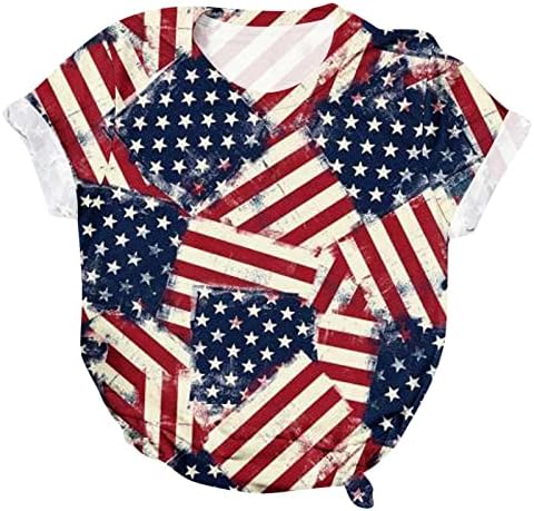 אוסייסט נשים 4 ביולי חולצת טריקו דגל אמריקאית 2023 קיץ צוואר מזדמן עגול עגול סווור שרוול סולבר טייס חולצות