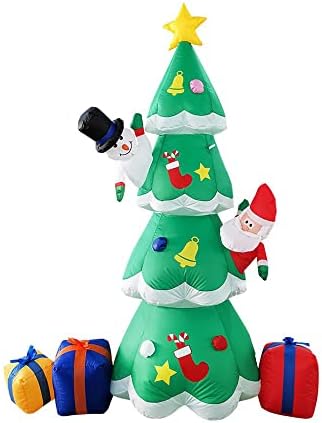 קישוט עץ חג המולד מתנפח 7ft עם נורות LED, פוצץ קישוט עצים עם 3 קופסאות מתנה למסיבת גן חיצונית