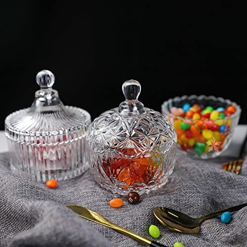 צלחת ממתקים מזכוכית כוסית עם מכסה סט של 4 צנצנת סוכריות קריסטל קופסת תכשיטים קופסת תכשיטים DAPPEN DAYCHED