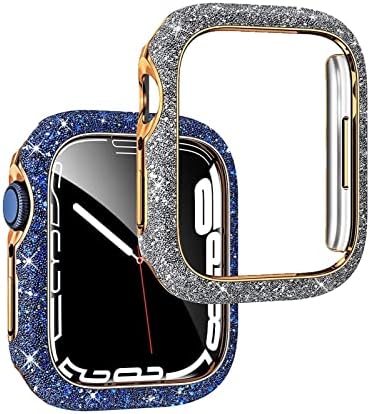 CNHKAU מתאים ל- Apple Watch 7 Case, Case Watch Watch Case 41 ממ/45 ממ פלאש קשיח גביש קשיח יהלום