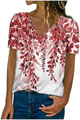 HGCCGDU נשים קיץ V צוואר צוואר צוואר רופף אופנה טוניקה טוניקה 3D גפן אביב מודפסת חולצות טריקו מודפסות