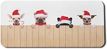 כרית עכבר מחשב חג המולד של אמבסון, קבוצת כלבי סנטה קלאוס מעל גדרות עץ חיות הומור נואל גורי חיות