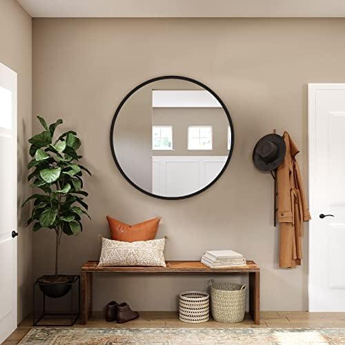 עגול קיר מראה אמבטיה יהירות מראה עם מט שחור מתכת מסגרת 24 אינץ מעגל מראה מודרני דקור לסלון חדר שינה,