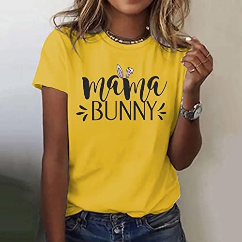 צמרות קיץ נשים פסחא נשים שרוול קצר צוואר ארנב ארנב ארנב חולצה מודפסת חולצות עליונות חולצות דקיקות מזדמנים