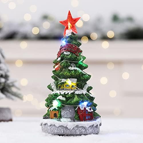 Patkaw מיני עץ חג המולד שולחן שרף שרף עץ חג המולד עם אורות מסתובבים וקישוט עץ חג המולד מוזיקלי