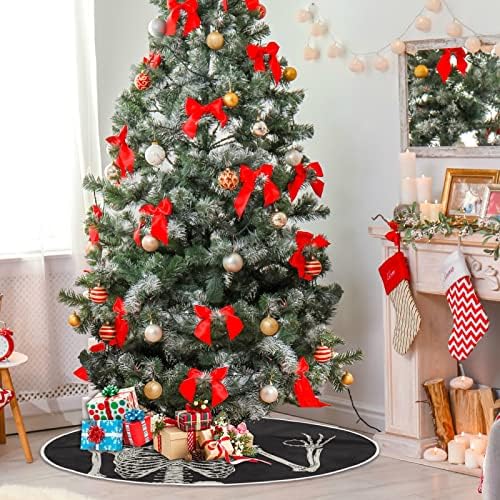 OARENCOL אנושי מצחיק אוקי שלד חצאית עץ חג המולד שחור 36 אינץ 'קישוטי מחצלת עץ חג חג המולד