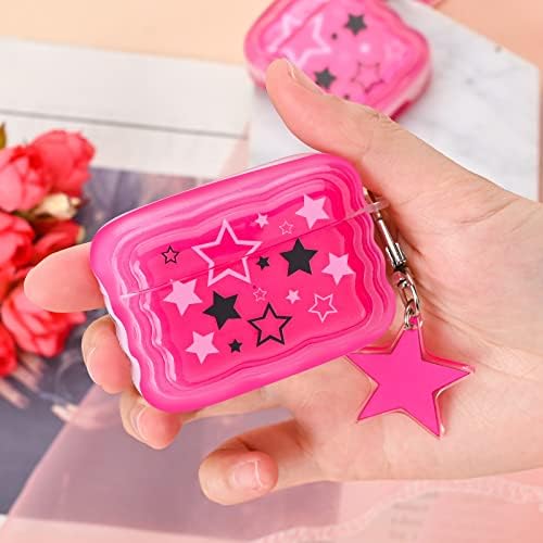 Mainrenka חמוד Kawaii AirPod Pro Case Pink Stars עיצוב אסתטי עם מחזיק מפתחות לבנות ונשים