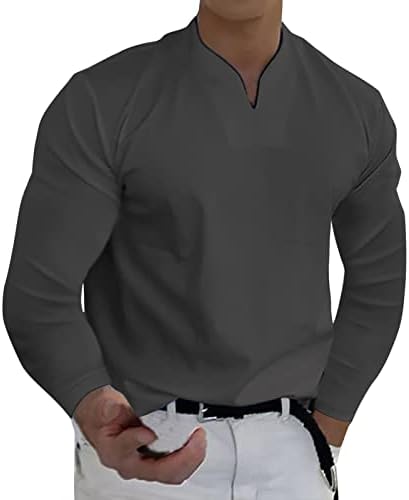WOCACHI גברים V Neck חולצות הנלי שרוול ארוך, 2023 שרירים רזים מתאימים לעסקים מזדמנים חולצת טריקו