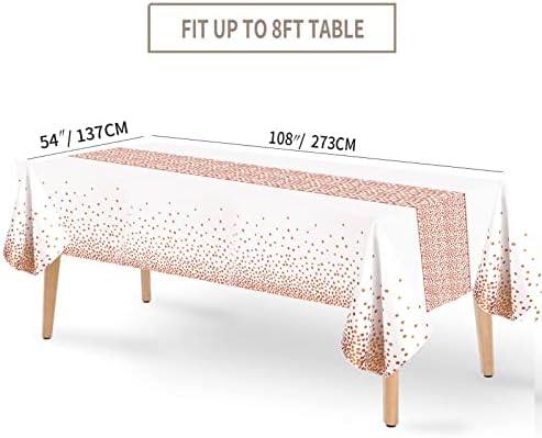 Fecedy 4 חבילות 54 x108 נקודת גל זהב ורד לבנה שולחן פלסטיק חד פעמי כיסוי שולחן אטום למים לשולחנות מלבן