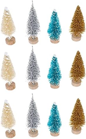 עץ חג המולד מיני שלג חלבית: 12 יחידים עץ חג המולד מיניאטורה עצי שלג חורפי מפלסטיק דגם שולחן שולחן