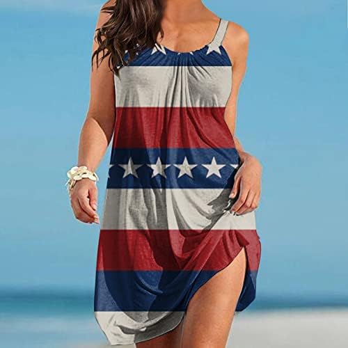 4 ביולי שמלה לנשים קיץ החוף מזדמן בוהמי שמלת אמריקאי דגל שרוולים סקופ צוואר זורם מיני שמלות קיץ