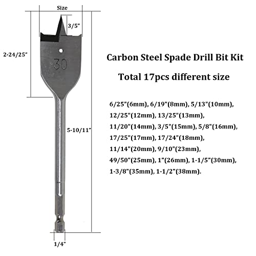 ערכת קידוח ספייד לעיבוד עץ, ההנעה של פלדת פחמן חתיכות שטוחות נגר חותך חותך חותך משושה סט של 17 יחידות