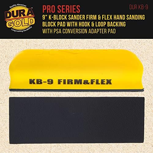 Dura-Gold Pro Series 9 K-Block Sander Firm & Flex כרית בלוק מלטש יד עם גיבוי וו וולאה וכרית מתאם PSA & 800