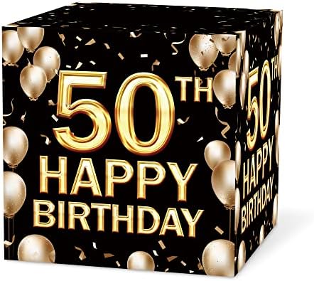 קופסת כרטיסי יום הולדת 50 של Keydaat ， קופסת כרטיס שחור וזהב לקישוטים למסיבות יום הולדת ， ציוד
