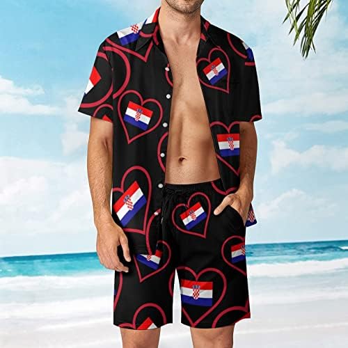 אני אוהב קרואטיה אדום לב, תלבושות חוף של חוף ים, כפתור הוואי למטה חולצה עם שרוול קצר וחליפות