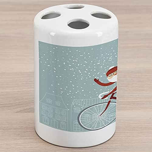 מחזיק מברשת שיניים קרמיקה לחג המולד, סנטה על אופניים אופניים בשקית מתנה לחורף, משטח דקורטיבי רב -תכליתי
