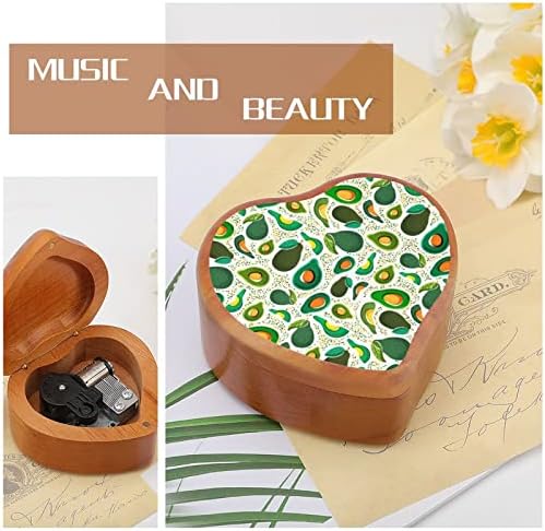 אבוקדו טרנדי קופסת מוסיקה מעץ צורה צורת לב קופסת מוסיקה וינטג 'שעון עץ מתנות קופסאות מוזיקליות
