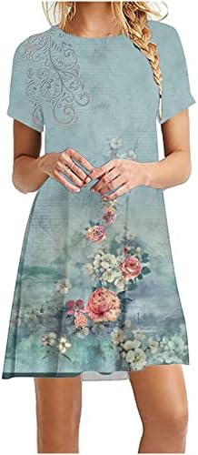 נשים 2023 חולצה שמלות בציר פרחוני שמלת צוואר קצר שרוול מזדמן אונליין רטרו שמלת חוף חג שמלה