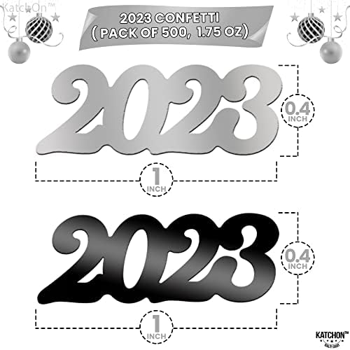 קצ ' ון, שחור וכסף סיום קונפטי 2023-1. 8 אונקיה / סיום שולחן קונפטי 2023 עבור סיום קישוטי כיתה של