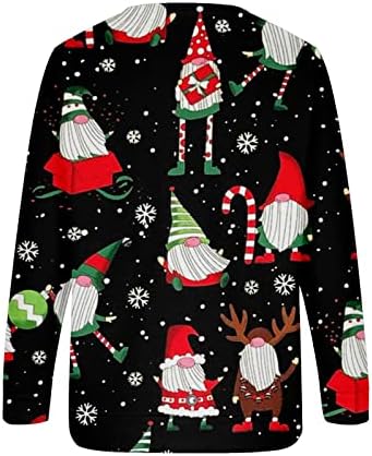 חג המולד חולצות לנשים סנטה קלאוס צוות צוואר חולצה עם ארוך שרוול חמוד גמד שדון גמד דפוס מזדמן חולצות