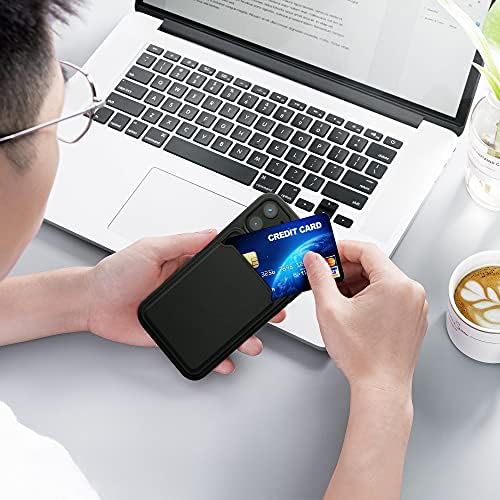 מארז קווומוביל תואם לאייפון 12 של אפל כיסוי טלפון מיני רך עם חריץ מחזיק כרטיס אשראי בגב-שחור