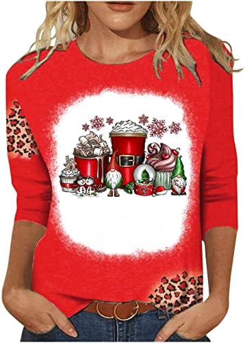 מכוער חג המולד סוודר לנשים חדש שנה 2023 מצחיק חמוד גמד הדפסת צווארון עגול חולצות 3/4 שרוול סתיו