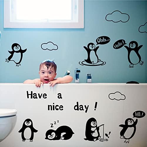 פינגווינים חמודים צבעוניים מדבקות קיר, מדבקות קיר מגולפות ללא קצוות, הלו ציטוטי קיר מדבקה לחדר ילדים