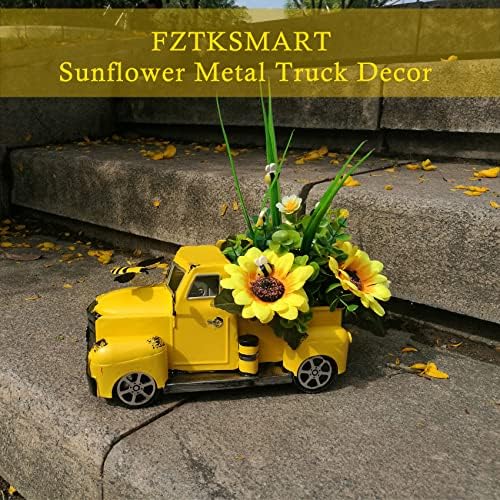 עיצוב משאית מתכת של FZTKSMART עם חמניות, תפאורה לדבורי דבש, קישוטים למשאיות סתיו לבית החווה הביתי, איסוף וינטג