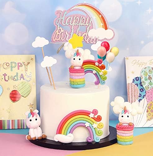 פלקסקי צבעוני קשת עוגת טופר / דגלי עוגת חתונה / מבחר הקאפקייקס סט-כולל ענן בלון ירח כוכבים / ילד ילדה ילד יום