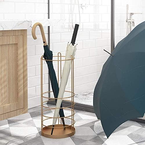 DMUNIZ מטרייה סטנד משרד ביתי, ווים מחזיק מטריות ומגש טפטוף, מתלה מטריות כניסה לקנים מקלות הליכה/זהב