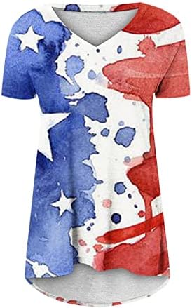 חולצות טוניקה של דגל אמריקאי לנשים, חולצת טי קצרה שרוול קצר