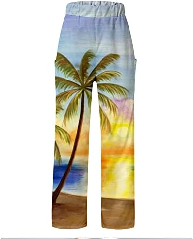 אתקיה קל משקל מכנסי טרנינג נשים נשים מקרית חוף חופשה רחב רגל מכנסיים צבעוני שיפוע הדפסת אלסטי מותניים