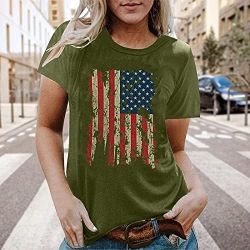 חולצות 4 ביולי נשים דגל אמריקה דגל אמריקה שרוול קצר שרוול V צווארון טריקו פסים כוכבים רופפים חולצה מזדמנת חולצה