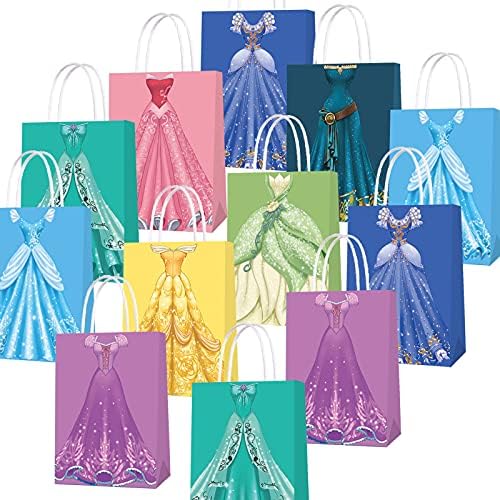 16 חבילות שקיות מתנה למסיבות נסיכה, ציוד מסיבות נסיכה לילדים נסיכה עם נסיכה עם מסיבת יום הולדת.