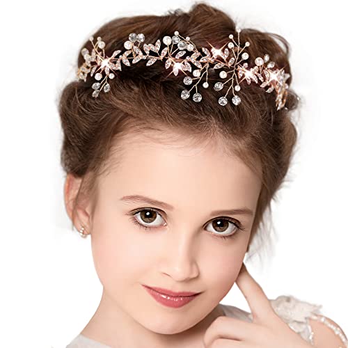 פרח ילדה שיער אביזרי לחתונה, זהב קריסטל כיסוי ראש בגימור שיער תכשיטי אביזרי עבור בנות ילדים כלה הכלה שושבינה