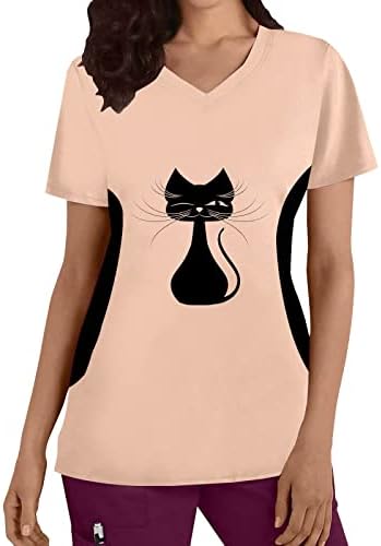 למתוח חולצות לנשים נשים בתוספת גודל למעלה צווארון קצר שרוולים חתולים הדפסי חולצה ארוך שרוולים טיז עבור