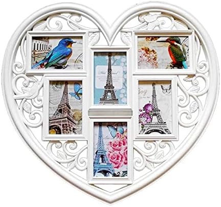 DLVKHKL בצורת לב גדול קולאז 'לבן תלייה מסגרת צילום חתונה או אוהבים מתנה קישוט בית ריבוי צילום מסגרת 6 תמונות