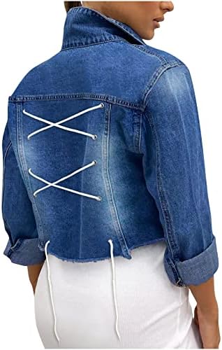 נשים בגודל גודל ז'אן ז'אן דש מזדמן כפתור כיס שרוול ארוך למטה שטיפה במצוקה מנותקת מעיל ג'ינס מוצק