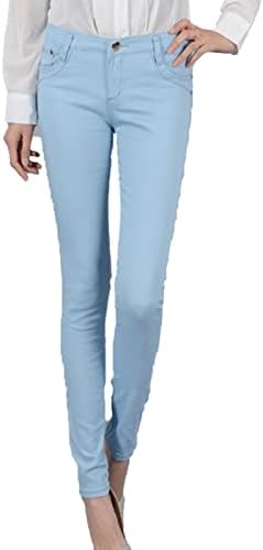 Maiyifu-GJ לנשים מותניים גבוהים מלחמה ג'ינס סקיני צבע מוצק מזדמן דק עיפרון עיפרון ג'ינס רזיה קת מכנסי ג'ינס מכנסיים