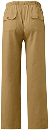 מכנסי פשתן נשים MTSDJSKF, מכנסי מכנסי פשתן רופפים ברגל גבוהה ברגל גבוהה עם מכנסי מכנסי נשים בכיסים